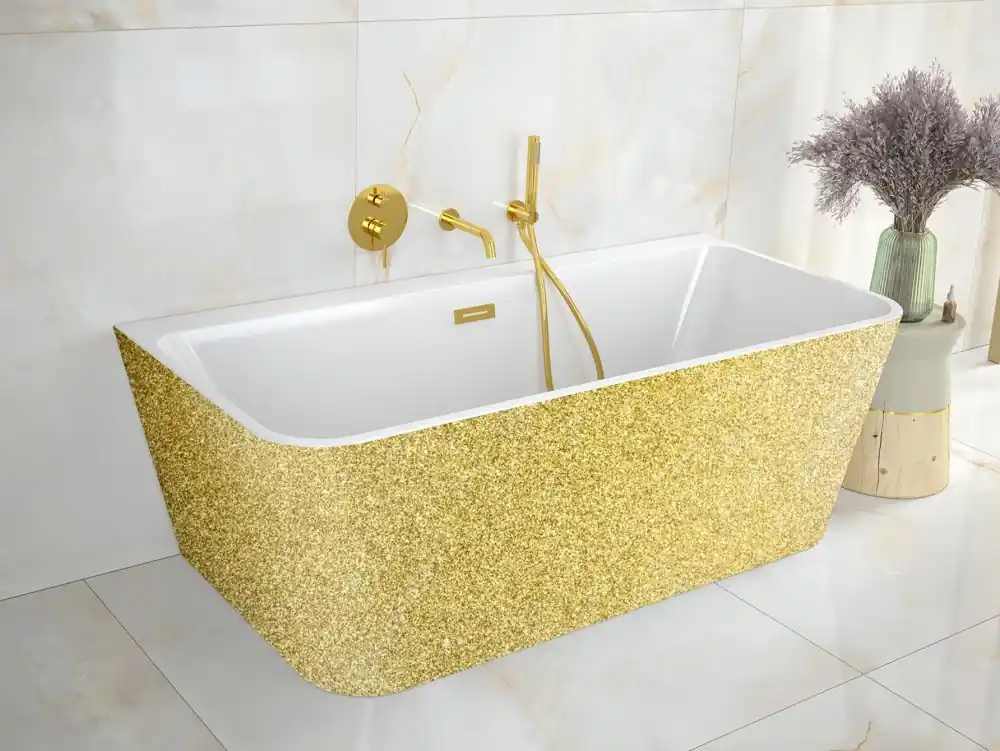 Vana VARYA Glam 170x80 cm volně stojící symetrická univerzální zlatá+bílá sifon černý VANVARYA170BG1 Nieuw